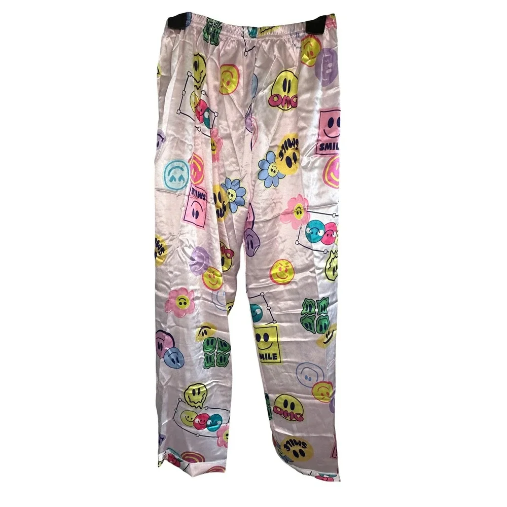 Beezizac Kids Pajama Set Long Sleeve Pants Smiley‎ Face Love Print Size 14
